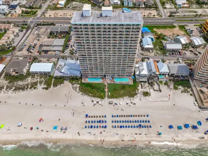 a city view with tall buildings