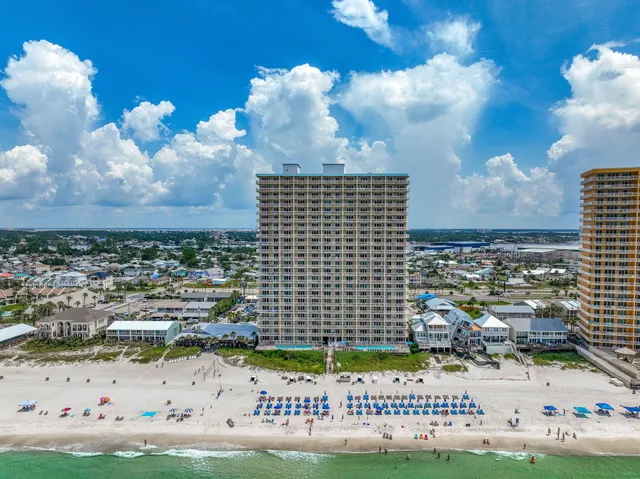 a front view of a building with street view