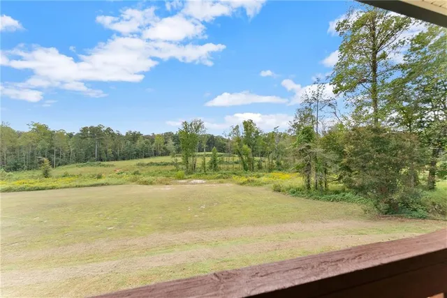 a view of a yard with an trees
