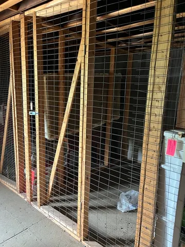 a view of a balcony with door