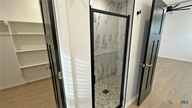 a bathroom with a bathtub