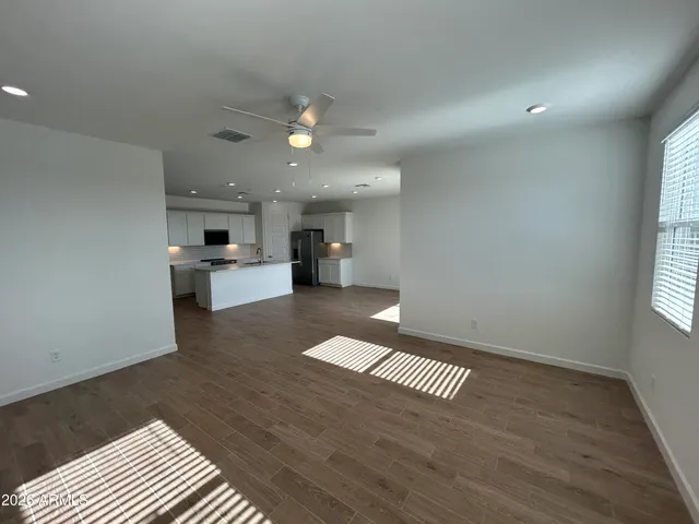 a large kitchen with cabinets