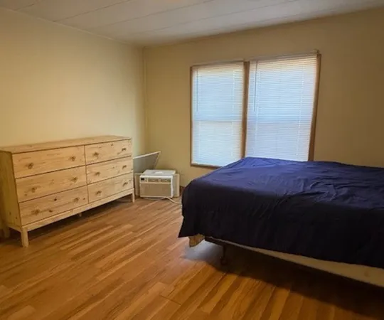 a bedroom with a bed and a dresser