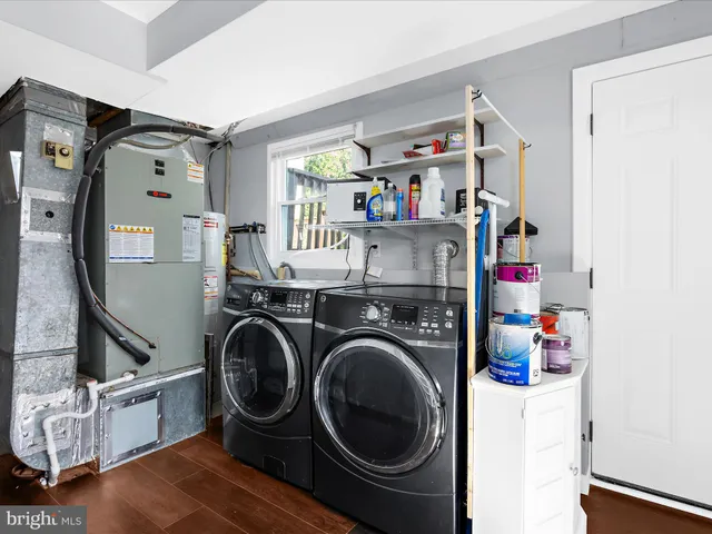 a storage room with washer and dryer