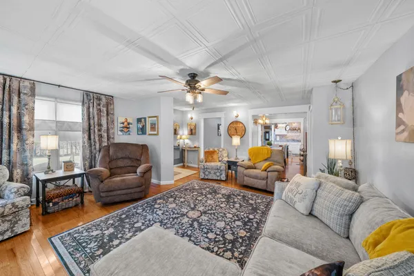 a living room with furniture and a couch