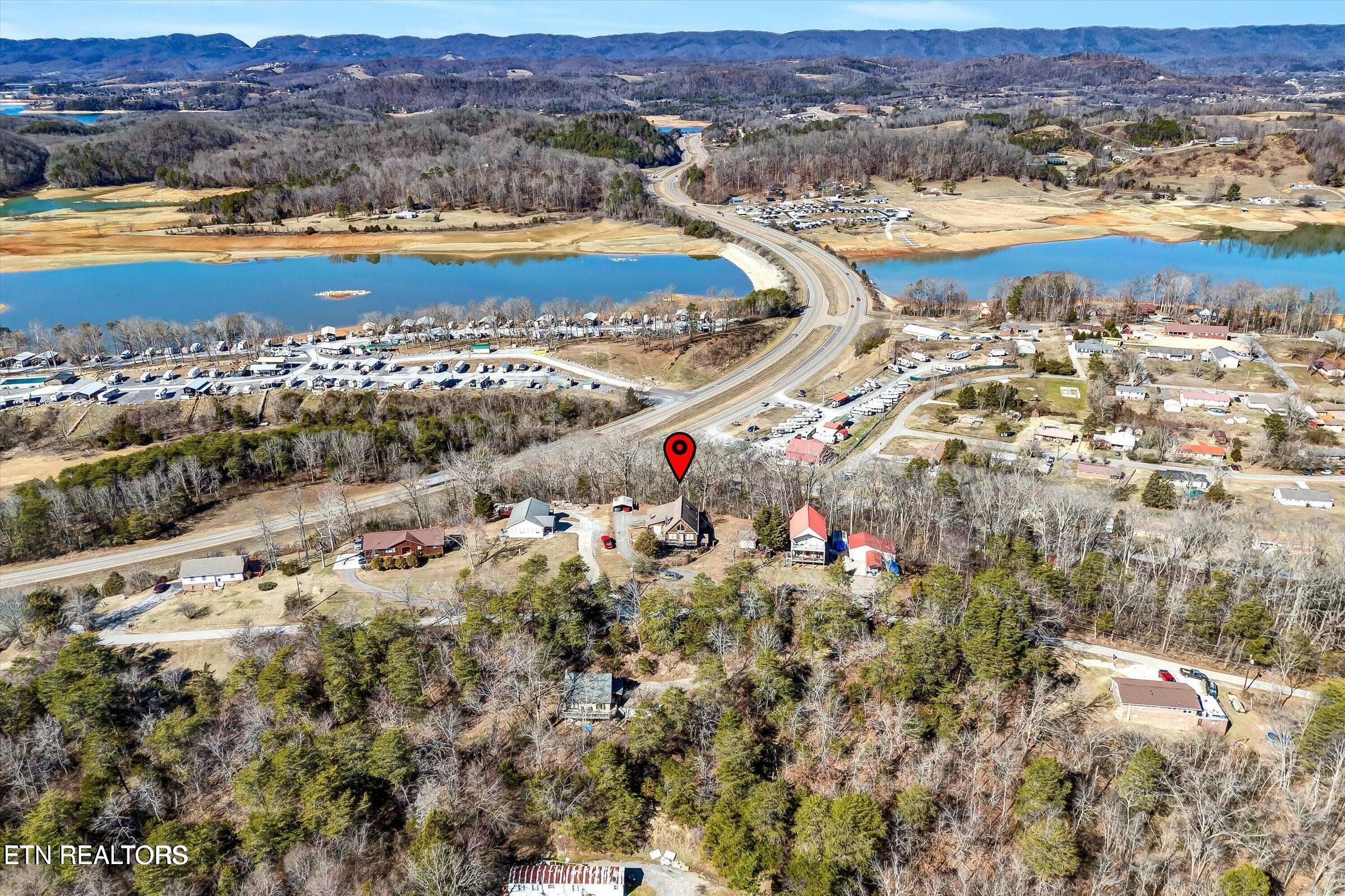 422 Crosby Drive Bean Station, TN 37708 - Photo 44 of 45 AERIAL OVERVIEW WITH LAKE AND HIGHWAY