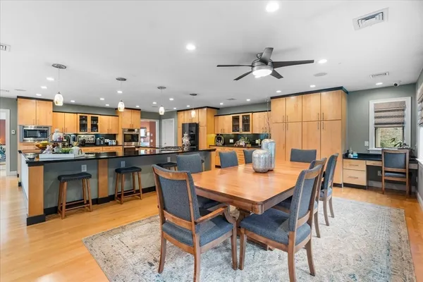 a view of a dining area with furniture