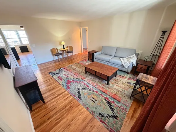 a living room with furniture and a rug