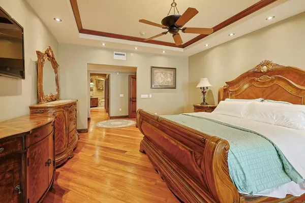 a view of a hallway with a dining area