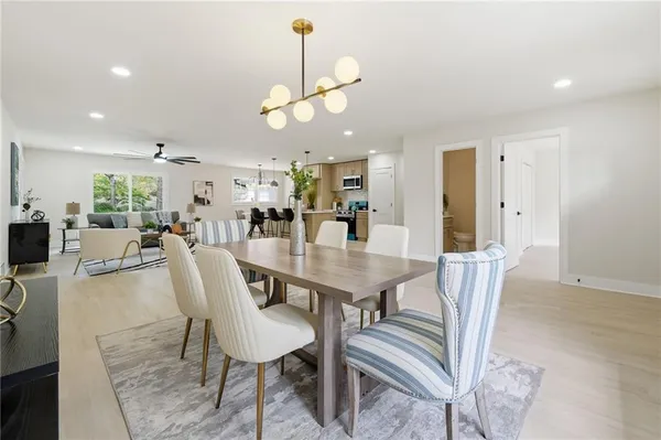 a view of a dining room and livingroom view