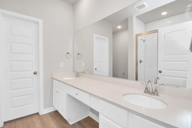 a bathroom with a shower and a sink