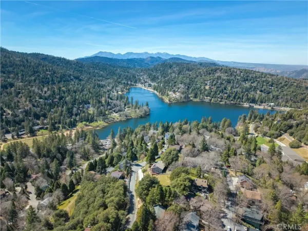 a view of a lake with mountains in the background