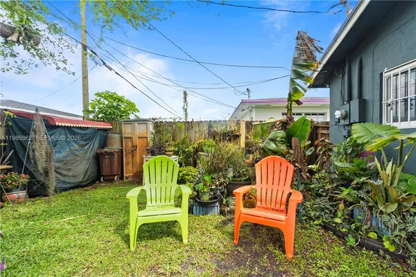 a garden view with sitting space