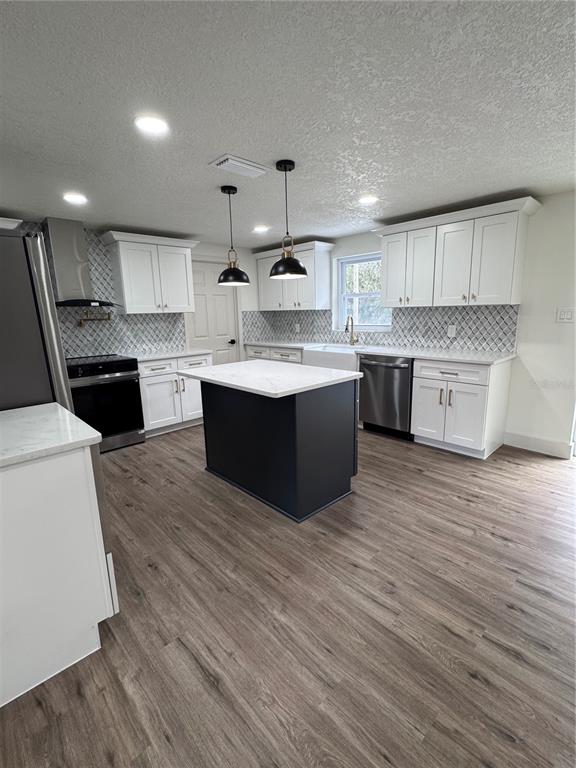 2933 Stearns Road Valrico, FL 33596 - Photo 5 of 16 a large kitchen with stainless steel appliances a large counter top a stove a sink dishwasher and a refrigerator