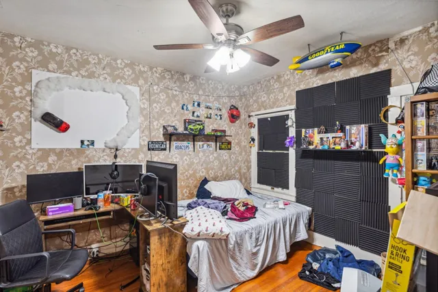 a workspace with furniture and window