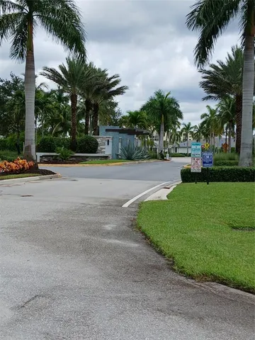 a view of a yard with palm trees
