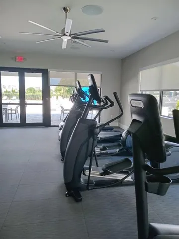 a view of a room with gym equipment