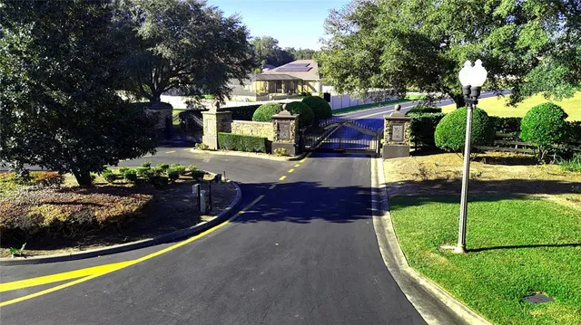 a view of yard with swimming pool and trees in the background