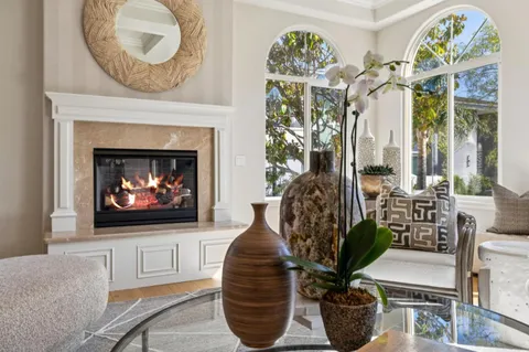 a workspace with furniture and wooden floor