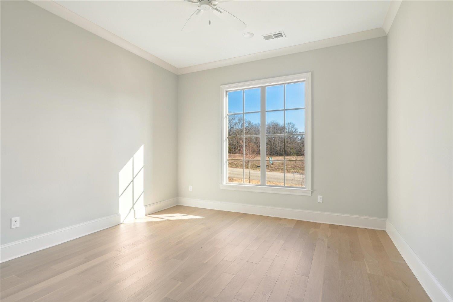 12620 Miss Cloud Road Collierville, TN 38017 - Photo 26 of 38 Unfurnished room with ornamental molding, ceiling fan, and light hardwood / wood-style floors