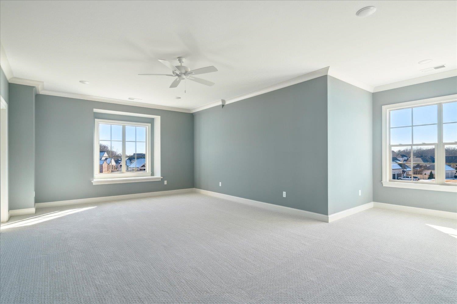 12620 Miss Cloud Road Collierville, TN 38017 - Photo 28 of 38 Spare room featuring light carpet, ceiling fan, and ornamental molding