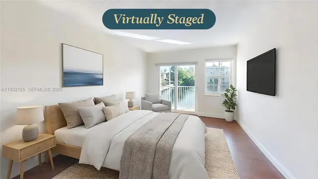 a bedroom with furniture and a book shelf