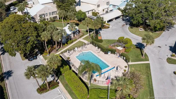 an aerial view of swimming pool