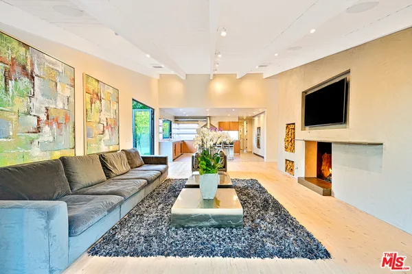 a living room with fireplace furniture and a flat screen tv