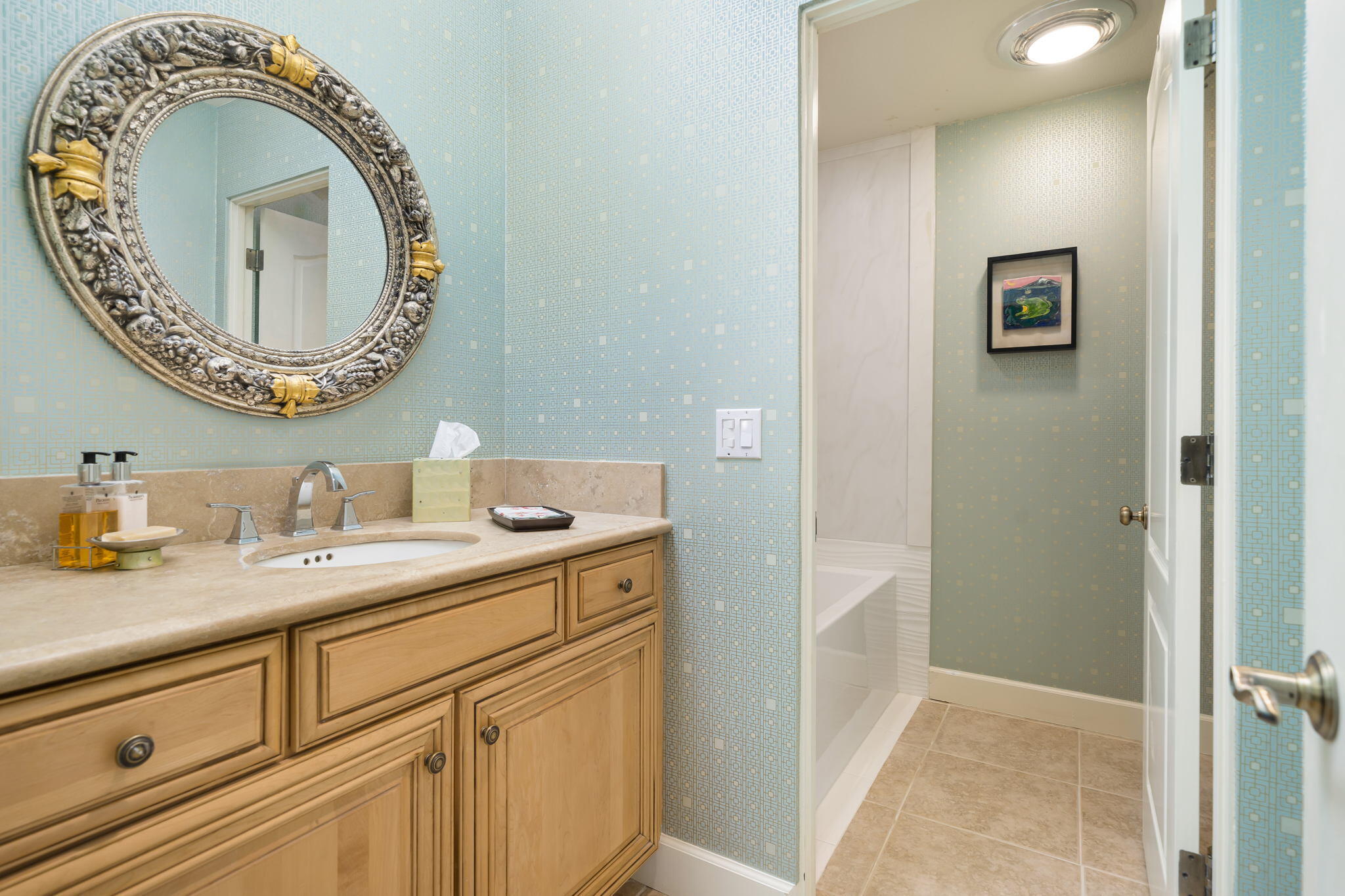 818 Inverness Drive Rancho Mirage, CA 92270 - Photo 35 of 43 a bathroom with a granite countertop sink mirror vanity and toilet
