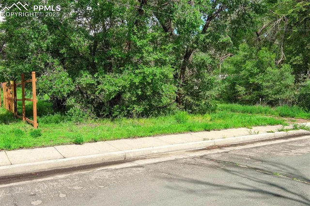 a view of a road with a yard and a bench