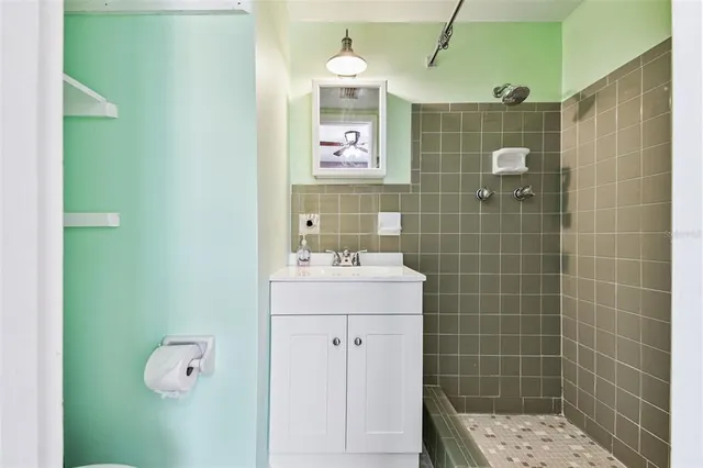 a bathroom with a shower