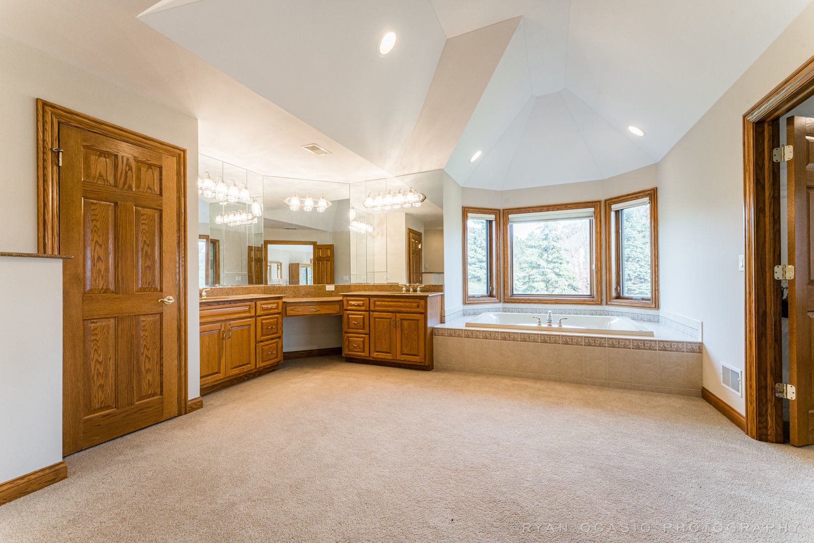 23374 West Milton Road Wauconda, IL 60084 - Photo 29 of 49 a bathroom with a tub a double vanity sink and large windows