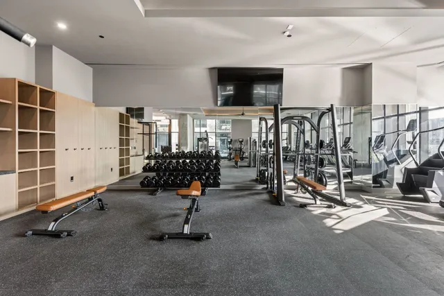 a view of a room with gym equipment