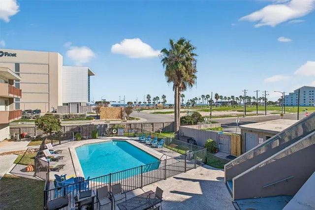 a view of a city from a patio