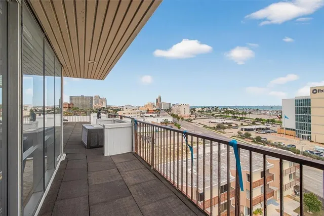 a view of a balcony with a potted plant