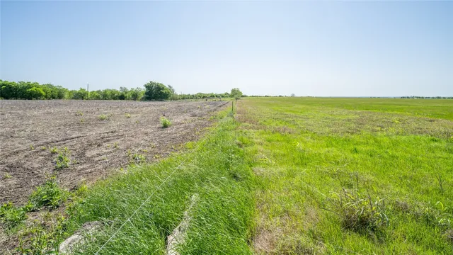 a view of a field with an ocean view