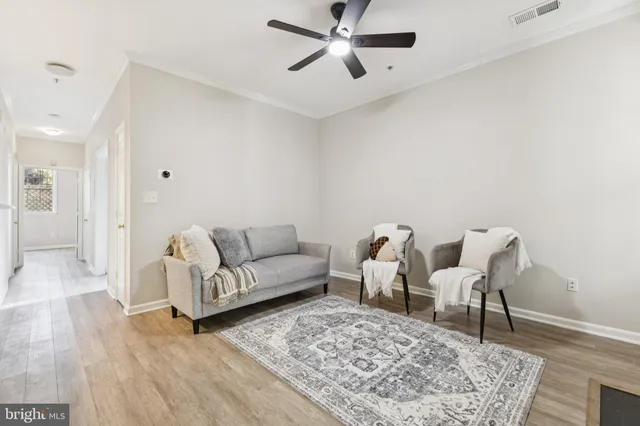 a living room with furniture and a rug