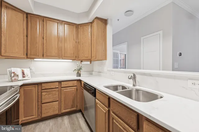 a kitchen with a sink cabinets and stainless steel appliances