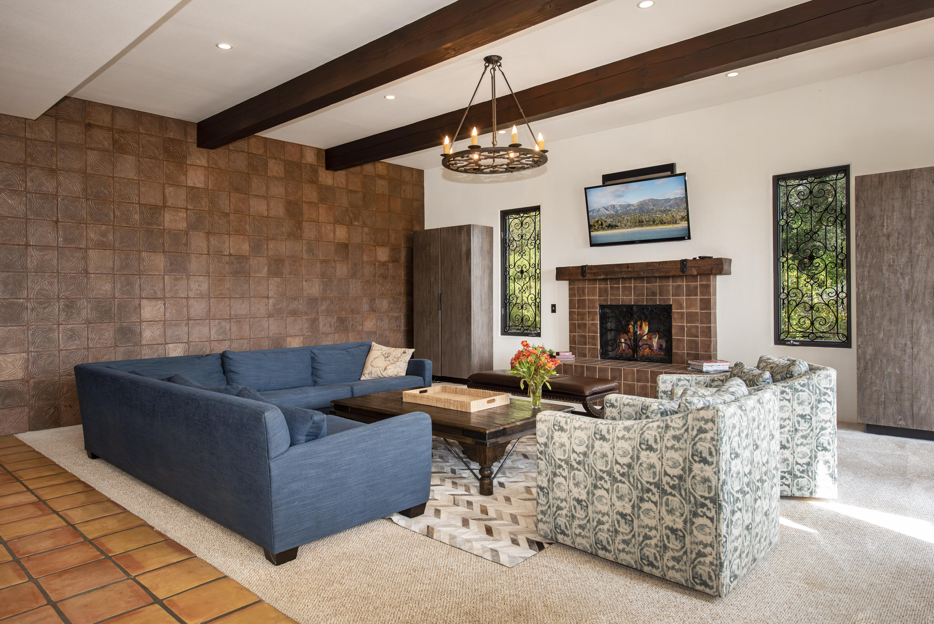 438 El Cielito Road Santa Barbara, CA 93105 - Photo 3 of 25 a living room with furniture and a fireplace