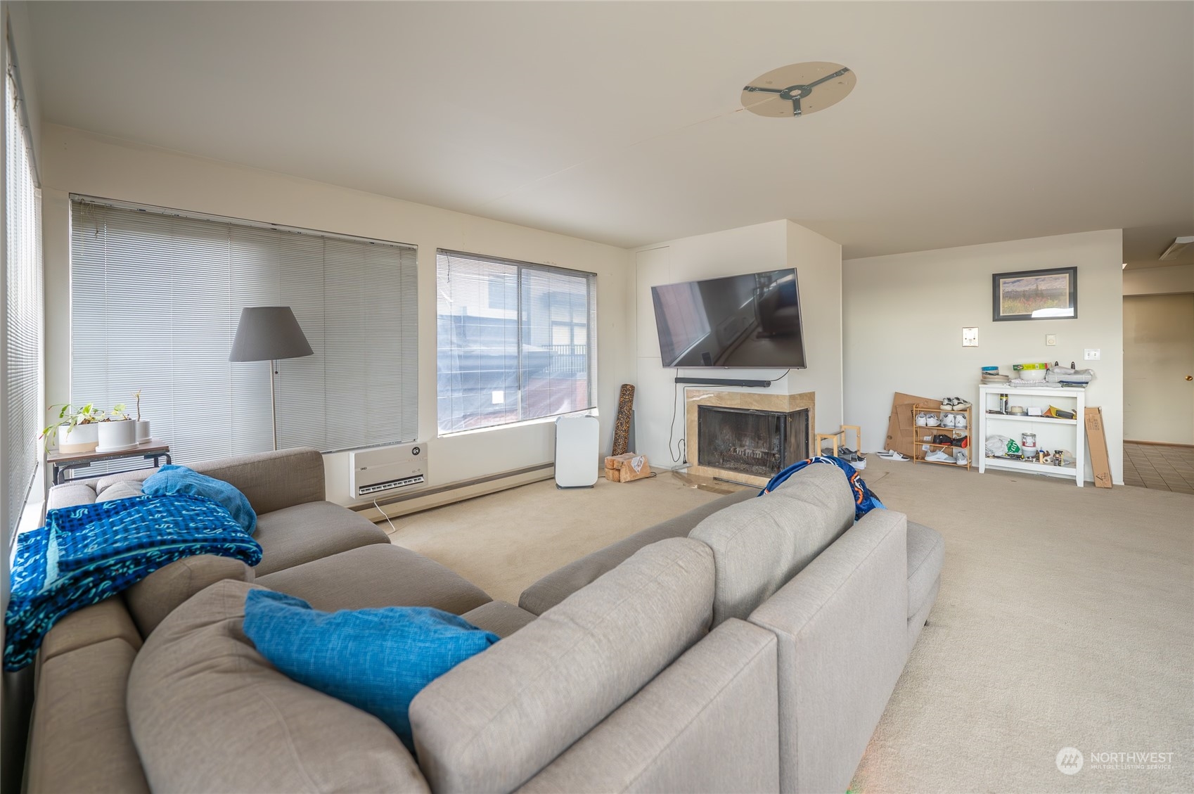 15 Ward Street Seattle, WA 98109 - Photo 10 of 17 a living room with furniture a fireplace and a flat screen tv