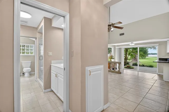 an empty room with cabinet