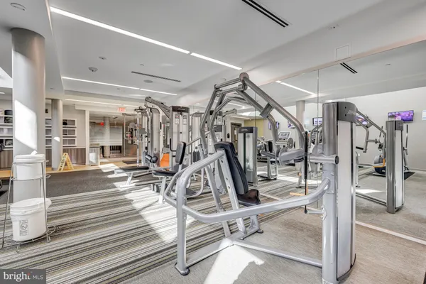 a view of a room with gym equipment