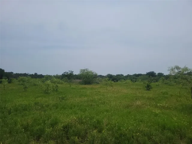 a view of a lush green outdoor space with a swimming pool and valleys in the background