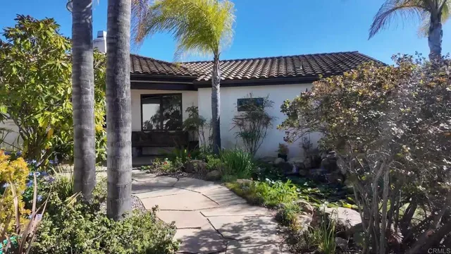a living room with a couch and potted plants
