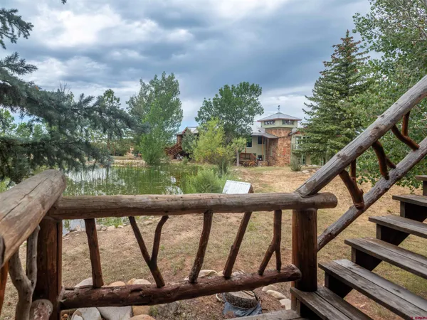 an aerial view of a house with a yard and plants