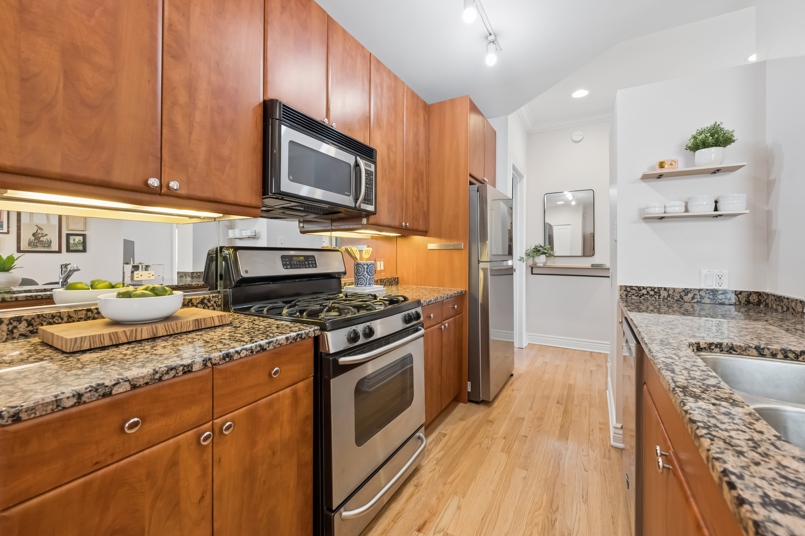 2547 North Clark Street, Unit 2N Chicago, IL 60614 - Photo 11 of 25 a kitchen with stainless steel appliances granite countertop a stove a sink and a refrigerator