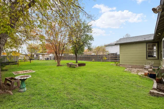 a view of a garden with a slide