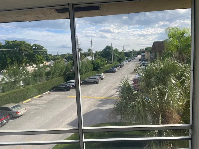 a view of a balcony from a window
