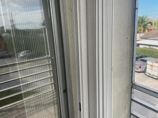 a view of a balcony from a window