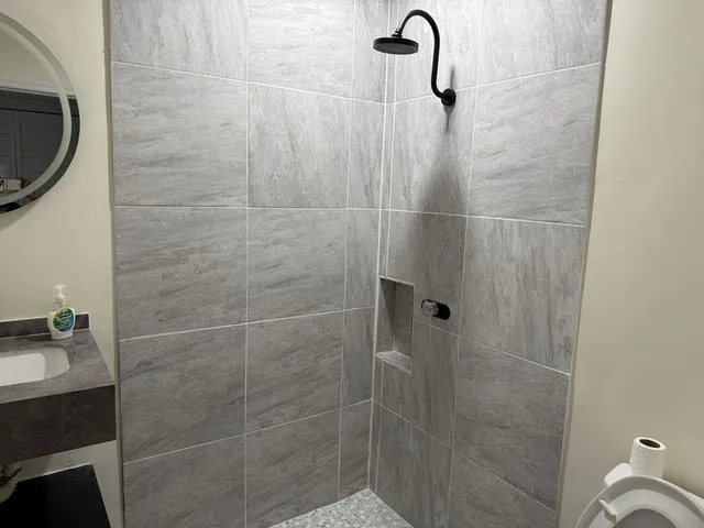 a bathroom with a shower